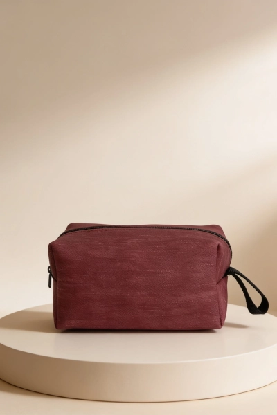 #MKY-BRD-003 - Bordo Keten Dokulu Kozmetik &Ccedil;antası &Ccedil;ok Ama&ccedil;lı Seyahat Organizer