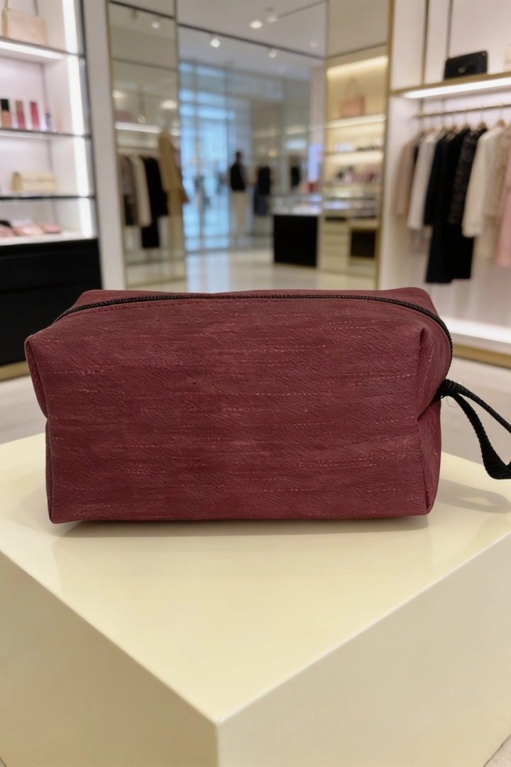 #171 - Bordo Keten Dokulu Kozmetik &Ccedil;antası &Ccedil;ok Ama&ccedil;lı Seyahat Organizer