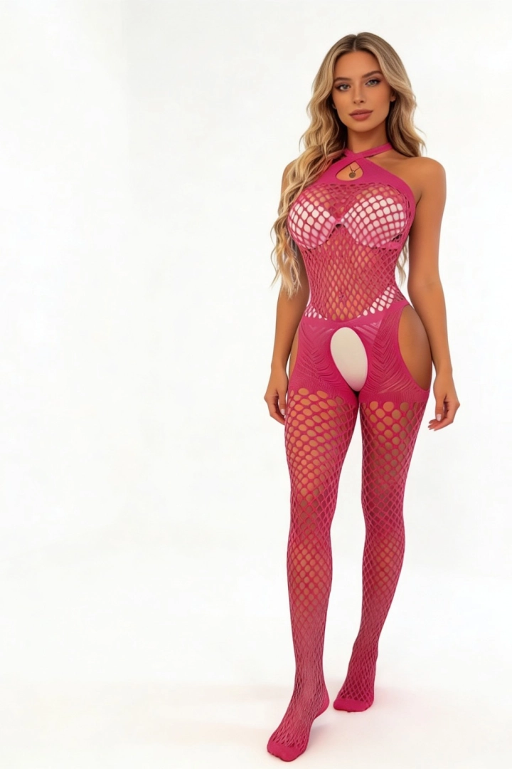 #534 - Fuşya File V&uuml;cut &Ccedil;orabı Esnek Fantazi Bodysuit