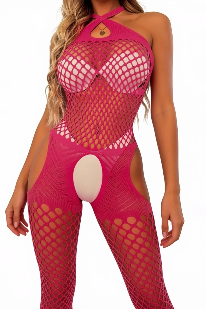 #103 - Fuşya File V&uuml;cut &Ccedil;orabı Esnek Fantazi Bodysuit