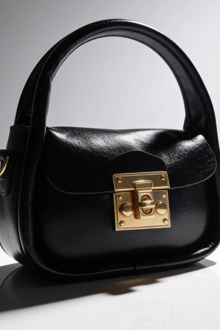 #294 - Luna Gold Kilit Detaylı Siyah Mini El ve Omuz &Ccedil;antası