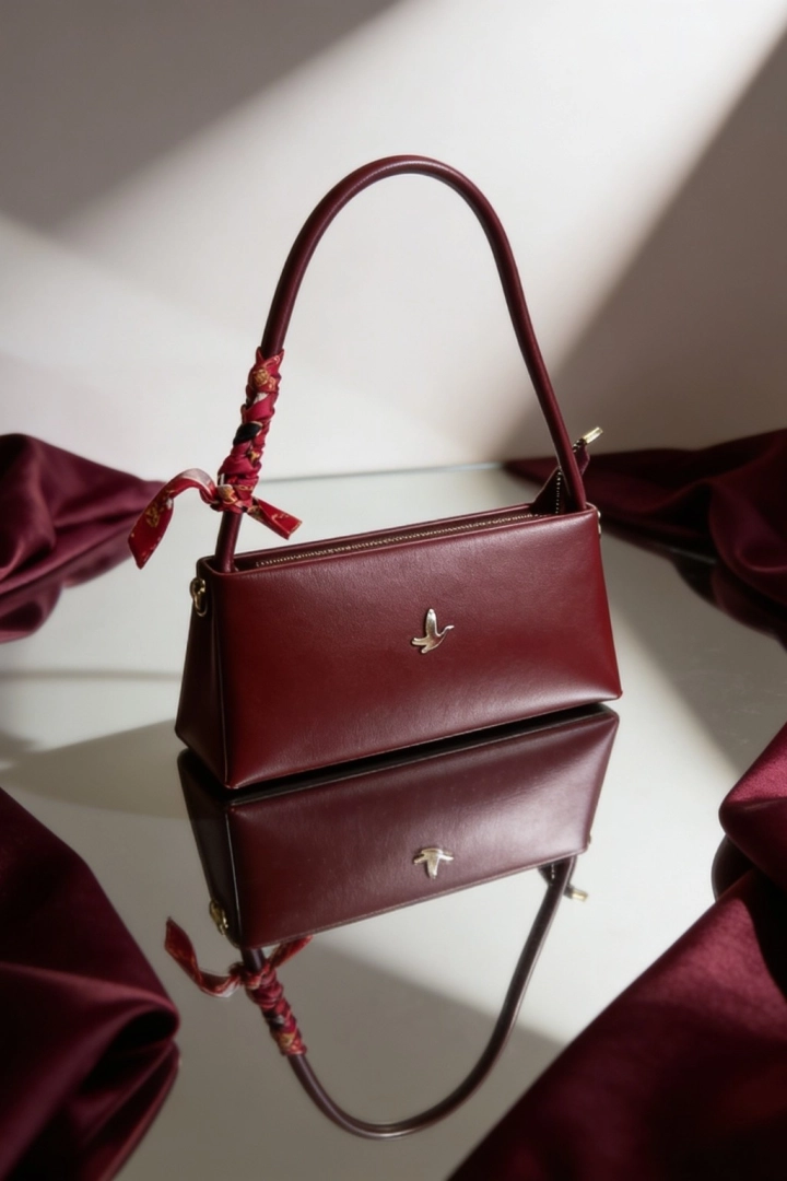 #165 - Bordo Kadın Omuz &Ccedil;antası Şal Detaylı Minimal Şık &Ccedil;anta