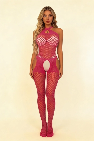 #5002-2 - Fuşya File V&uuml;cut &Ccedil;orabı Esnek Fantazi Bodysuit
