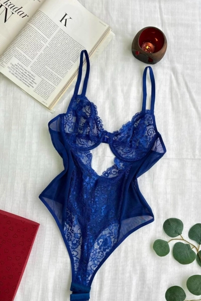 #BDY-651 - Kadın Mavi Transparan Dantel Body İ&ccedil; Giyim