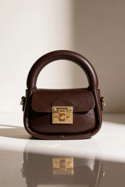 #MNR-428-KHV - Monera Gold Kilit Detaylı Kahve Mini El ve Omuz &Ccedil;antası