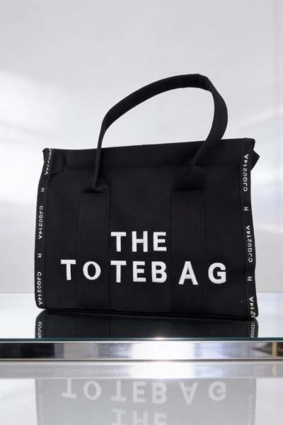#Kanvas Tote Bag - Siyah Kadın Kanvas Tote Bag G&uuml;nl&uuml;k Omuz &Ccedil;antası B&uuml;y&uuml;k Boy